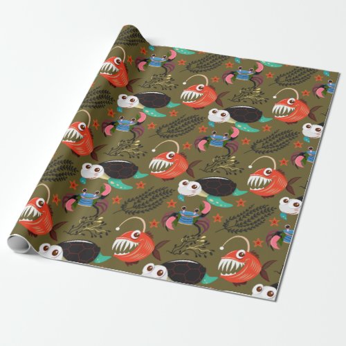 Aquatic animals pattern  ocean underwater life 36 wrapping paper