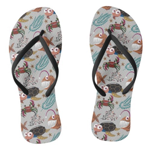 Aquatic animals pattern  ocean underwater life 37 flip flops