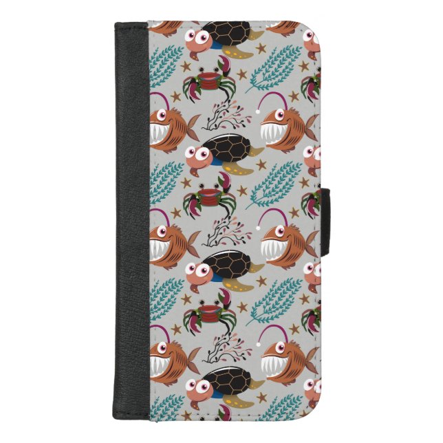 Aquatic animals pattern | ocean underwater life 37 iPhone wallet case (Front)