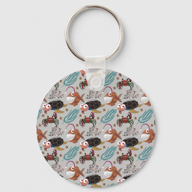 Aquatic animals pattern | ocean underwater life 37 keychain (Front)