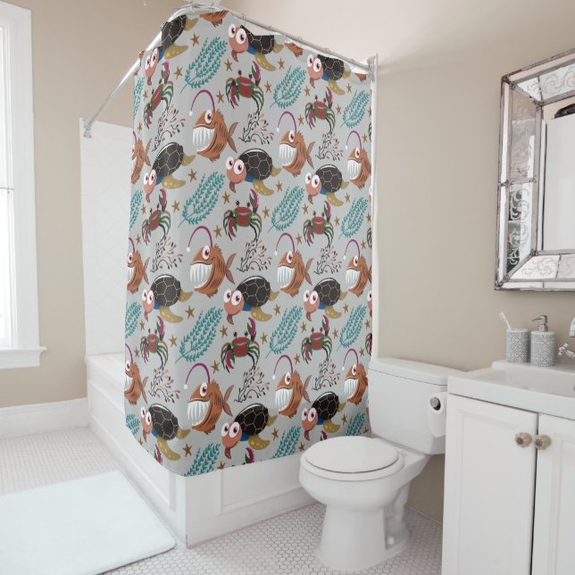 Aquatic animals pattern | ocean underwater life 37 shower curtain (In Situ)