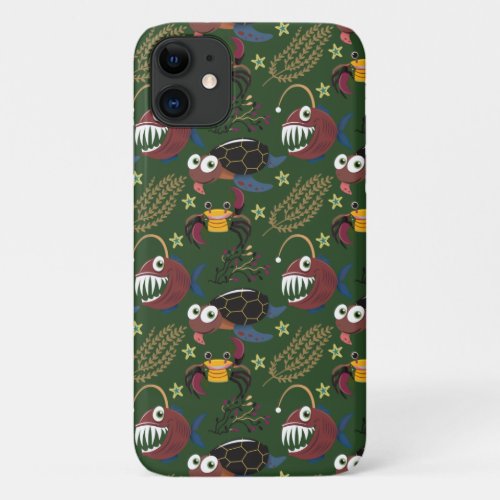 Aquatic animals pattern  ocean underwater life 38 iPhone 11 case