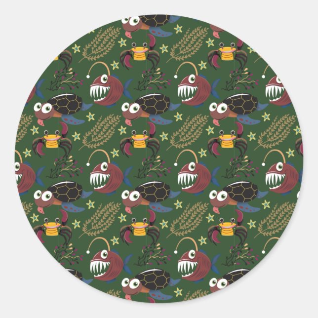 Aquatic animals pattern | ocean underwater life 38 classic round sticker (Front)