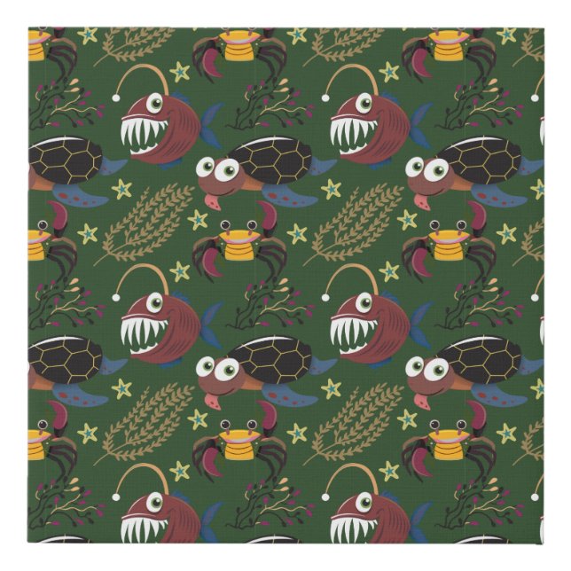 Aquatic animals pattern | ocean underwater life 38 faux canvas print (Front)