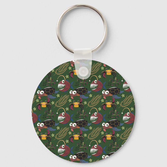 Aquatic animals pattern | ocean underwater life 38 keychain (Front)