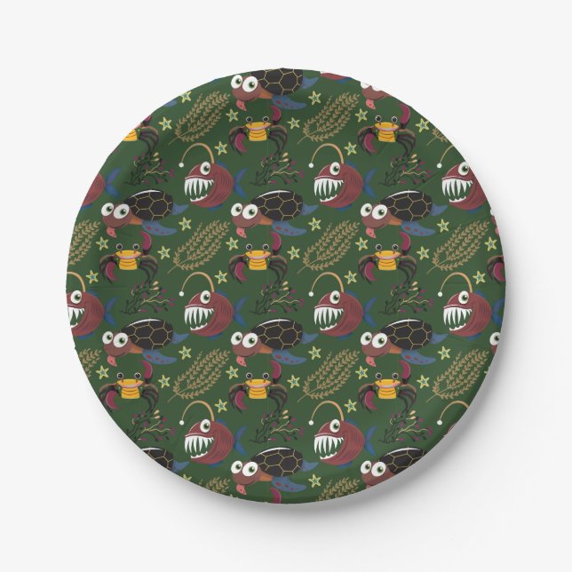 Aquatic animals pattern | ocean underwater life 38 paper plates (Front)