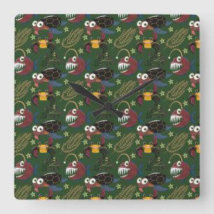 Aquatic animals pattern   ocean underwater life 38 square wall clock