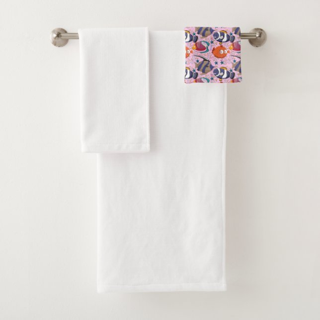 Aquatic animals pattern | ocean underwater life 39 bath towel set (Insitu)