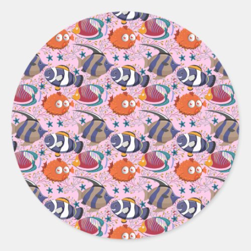 Aquatic animals pattern  ocean underwater life 39 classic round sticker