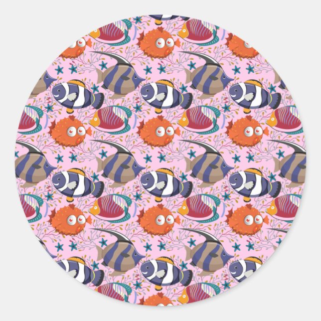 Aquatic animals pattern | ocean underwater life 39 classic round sticker (Front)