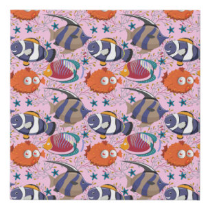 Aquatic animals pattern ocean underwater life 39 faux canvas print