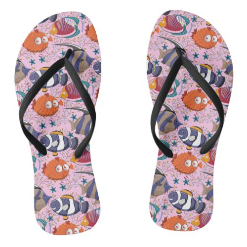 Aquatic animals pattern  ocean underwater life 39 flip flops