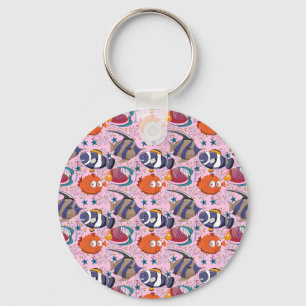 Aquatic animals pattern ocean underwater life 39 keychain