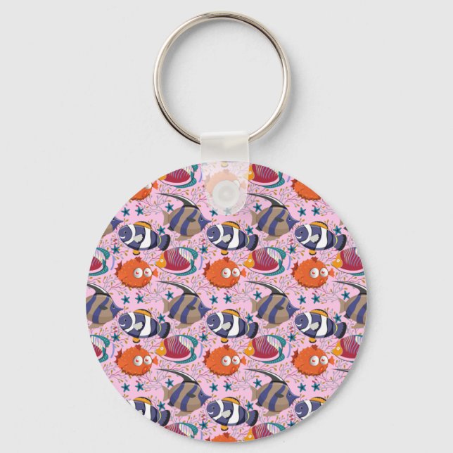 Aquatic animals pattern | ocean underwater life 39 keychain (Front)