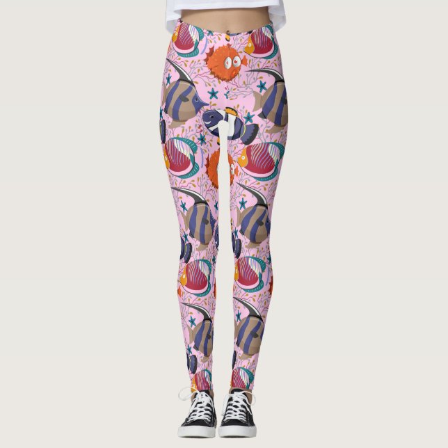 Aquatic animals pattern | ocean underwater life 39 leggings (Front)