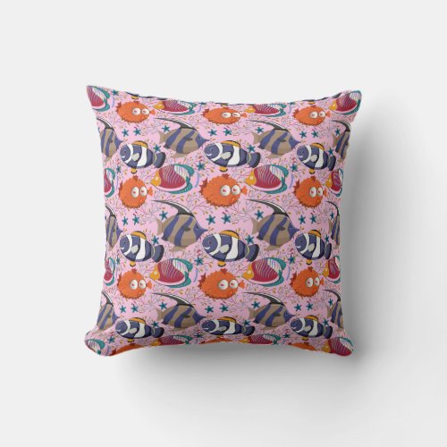 Aquatic animals pattern  ocean underwater life 39 throw pillow