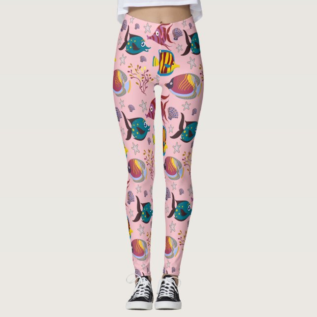 Aquatic animals pattern | ocean underwater life 3 leggings (Front)