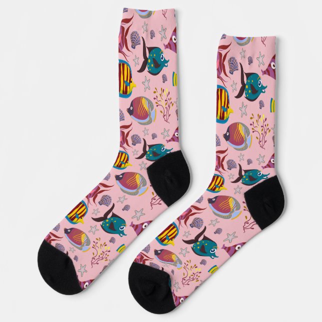 Aquatic animals pattern | ocean underwater life 3  socks (Left)