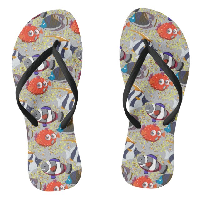 Aquatic animals pattern | ocean underwater life 40 flip flops (Footbed)