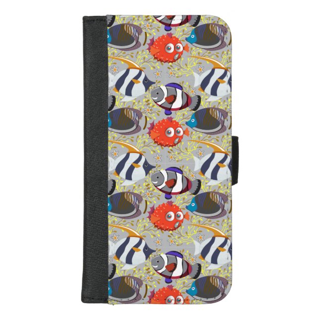 Aquatic animals pattern | ocean underwater life 40 iPhone wallet case (Front)