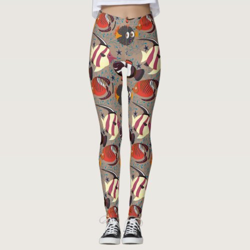 Aquatic animals pattern  ocean underwater life 41 leggings