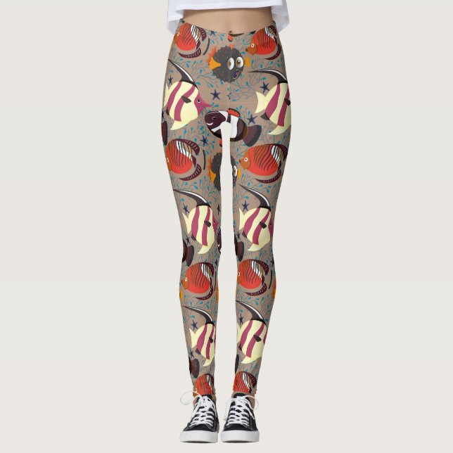 Aquatic animals pattern | ocean underwater life 41 leggings (Front)