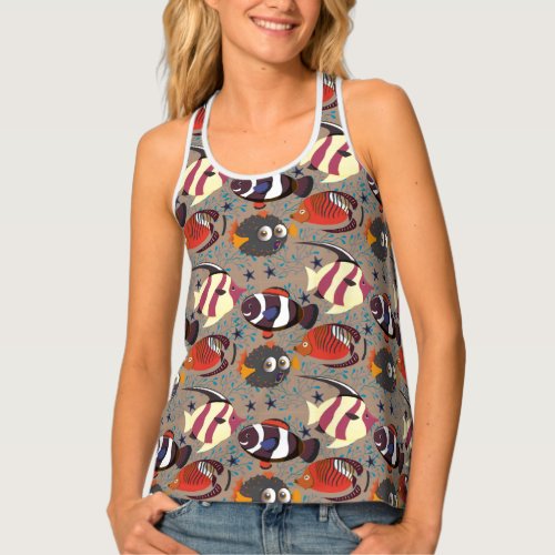 Aquatic animals pattern  ocean underwater life 41 tank top