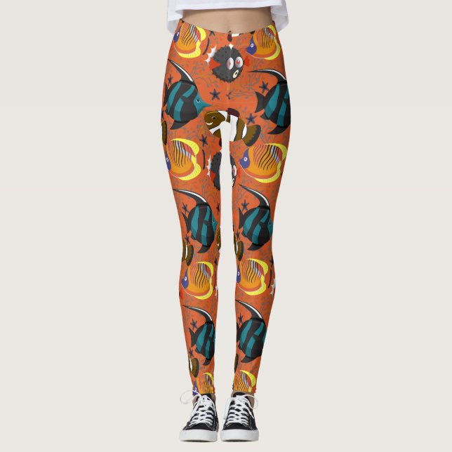 Aquatic animals pattern | ocean underwater life 42 leggings (Front)