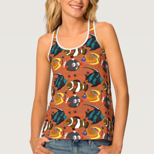 Aquatic animals pattern  ocean underwater life 42 tank top