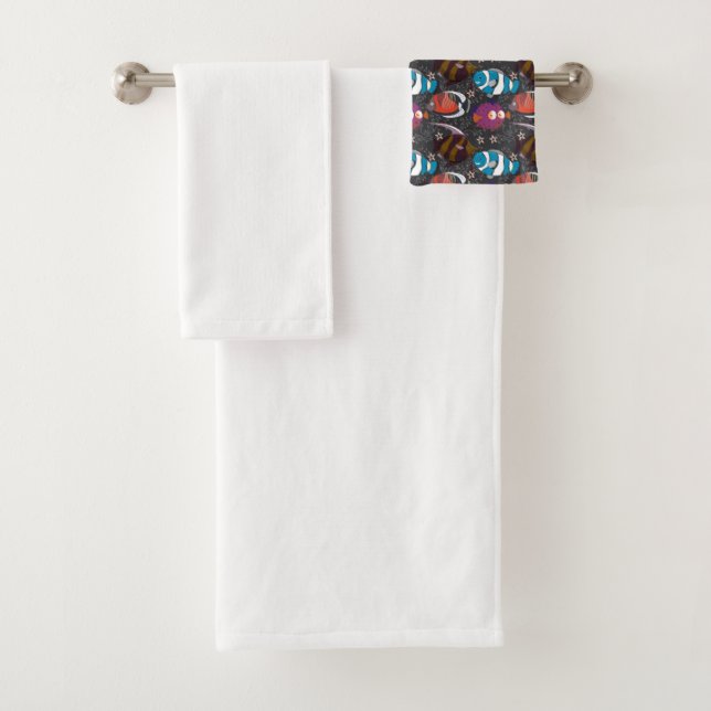 Aquatic animals pattern | ocean underwater life 43 bath towel set (Insitu)