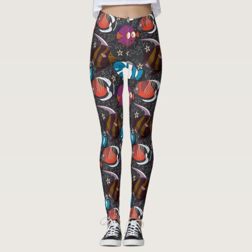 Aquatic animals pattern  ocean underwater life 43 leggings