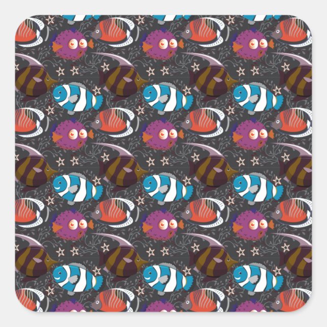 Aquatic animals pattern | ocean underwater life 43 square sticker (Front)