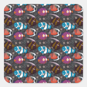 Aquatic animals pattern ocean underwater life 43 square sticker