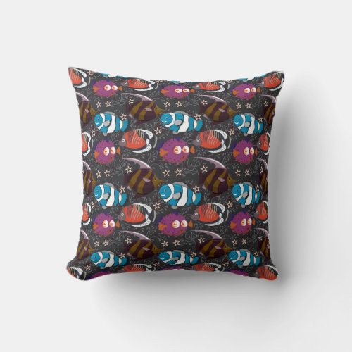 Aquatic animals pattern  ocean underwater life 43 throw pillow