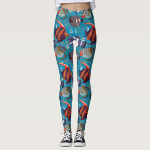 Aquatic animals pattern ocean underwater life 45 leggings