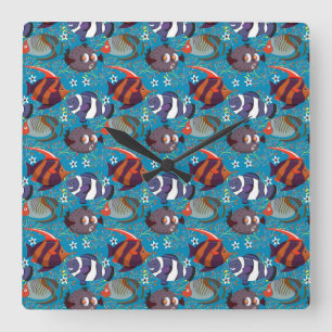 Aquatic animals pattern   ocean underwater life 45 square wall clock