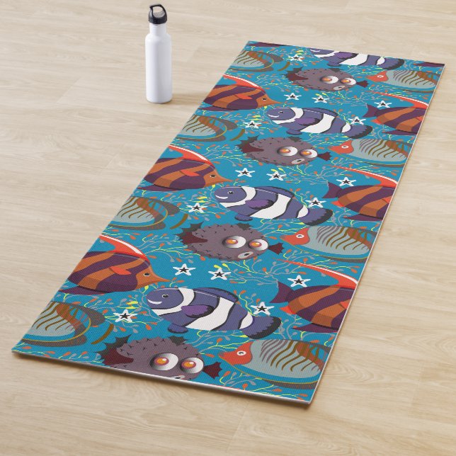 Aquatic animals pattern | ocean underwater life 45 yoga mat (In Situ)