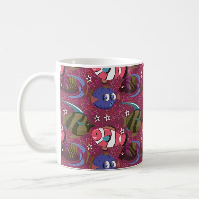 Aquatic animals pattern | ocean underwater life 46 coffee mug (Left)