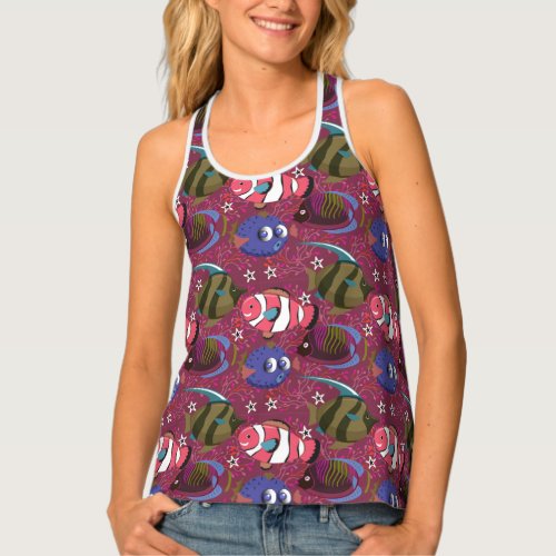 Aquatic animals pattern  ocean underwater life 46 tank top