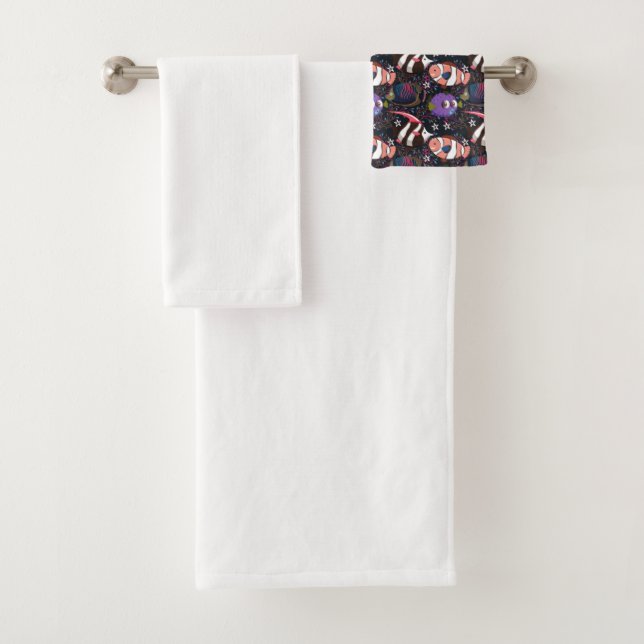 Aquatic animals pattern | ocean underwater life 47 bath towel set (Insitu)