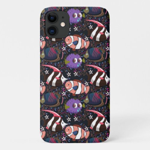 Aquatic animals pattern  ocean underwater life 47 iPhone 11 case