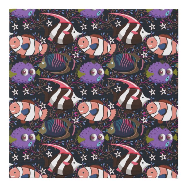 Aquatic animals pattern | ocean underwater life 47 faux canvas print (Front)