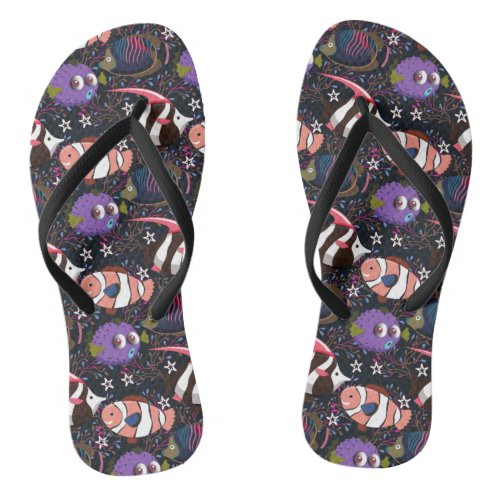 Aquatic animals pattern  ocean underwater life 47 flip flops