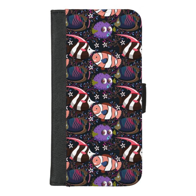 Aquatic animals pattern | ocean underwater life 47 iPhone wallet case (Front)