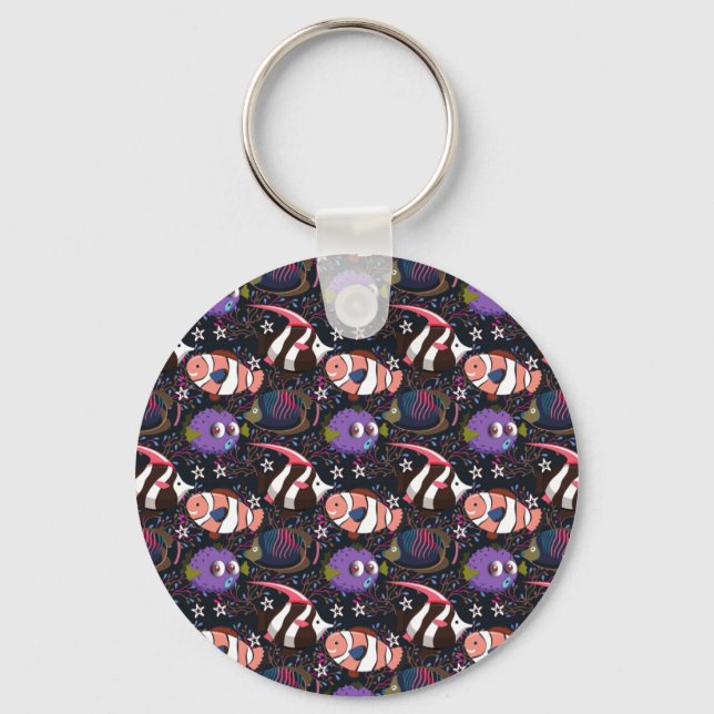 Aquatic animals pattern | ocean underwater life 47 keychain (Front)