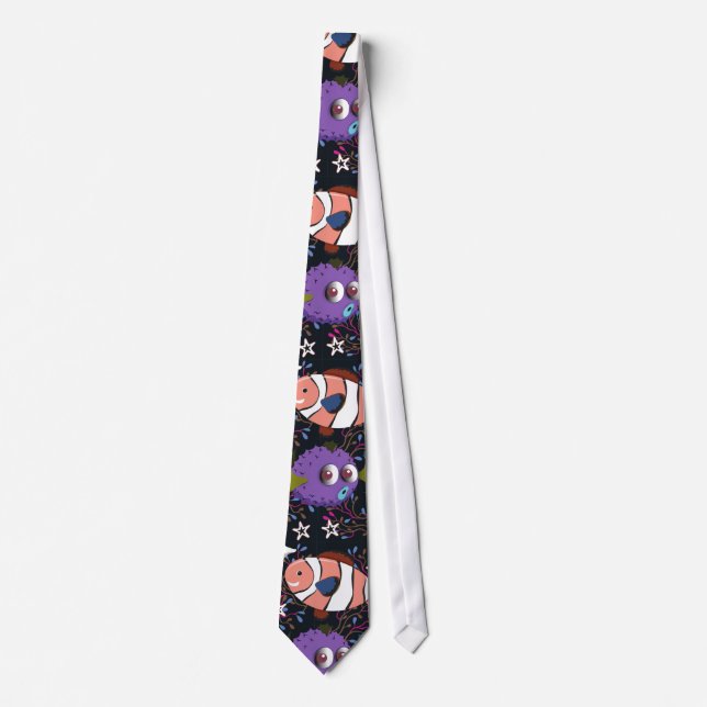 Aquatic animals pattern | ocean underwater life 47 neck tie (Front)