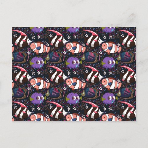 Aquatic animals pattern  ocean underwater life 47 postcard