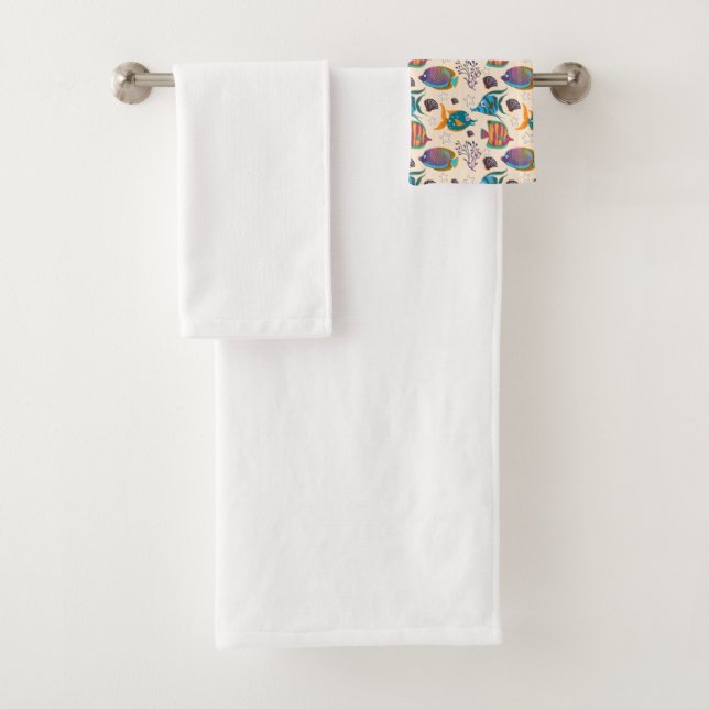 Aquatic animals pattern | ocean underwater life 5 bath towel set (Insitu)