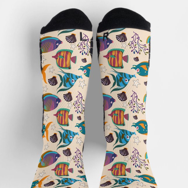 Aquatic animals pattern | ocean underwater life 5  socks (Top)