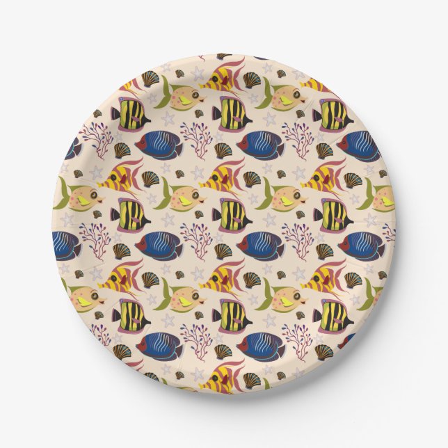 Aquatic animals pattern | ocean underwater life 7 paper plates (Front)